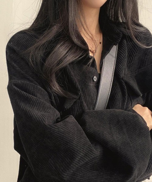 SallyLunn(サリーラン)の「コーデュロイポケットショートシャツ(シャツ/ブラウス・レディース・ブラック/ブラウン/グレー・FREE)」の6枚目の写真