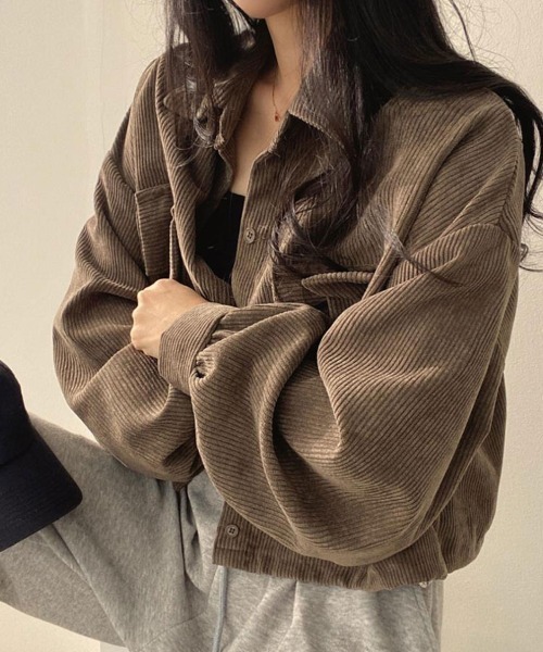 SallyLunn(サリーラン)の「コーデュロイポケットショートシャツ(シャツ/ブラウス・レディース・ブラック/ブラウン/グレー・FREE)」の8枚目の写真