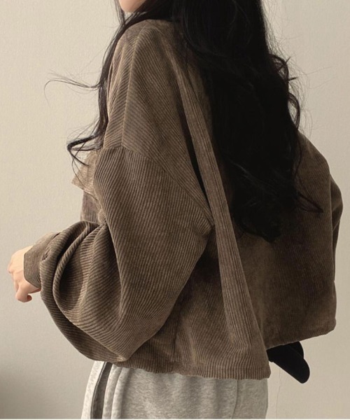 SallyLunn(サリーラン)の「コーデュロイポケットショートシャツ(シャツ/ブラウス・レディース・ブラック/ブラウン/グレー・FREE)」の9枚目の写真