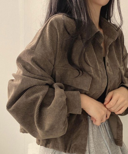 SallyLunn(サリーラン)の「コーデュロイポケットショートシャツ(シャツ/ブラウス・レディース・ブラック/ブラウン/グレー・FREE)」の10枚目の写真