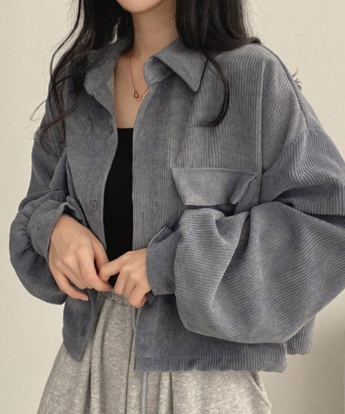 SallyLunn(サリーラン)の「コーデュロイポケットショートシャツ(シャツ/ブラウス・レディース・ブラック/ブラウン/グレー・FREE)」の11枚目の写真