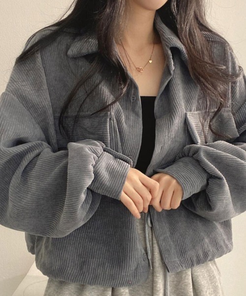 SallyLunn(サリーラン)の「コーデュロイポケットショートシャツ(シャツ/ブラウス・レディース・ブラック/ブラウン/グレー・FREE)」の12枚目の写真