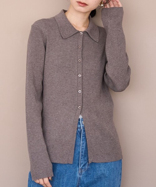 coen（コーエン）の「ウール混 襟付きリブニットカーディガン【YouTube紹介アイテム】（カーディガン/ボレロ・レディース・モカ/ダークブラウン/ブラック・L/M）」の3枚目の写真