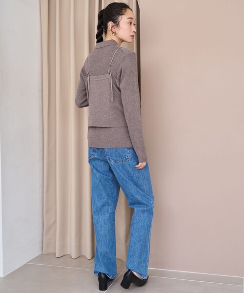 coen（コーエン）の「ウール混 襟付きリブニットカーディガン【YouTube紹介アイテム】（カーディガン/ボレロ・レディース・モカ/ダークブラウン/ブラック・L/M）」の9枚目の写真