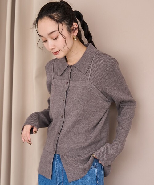 セール】ウール混 襟付きリブニットカーディガン【YouTube紹介アイテム