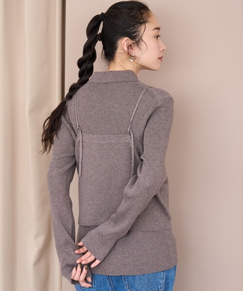 coen（コーエン）の「ウール混 襟付きリブニットカーディガン【YouTube紹介アイテム】（カーディガン/ボレロ・レディース・モカ/ダークブラウン/ブラック・L/M）」の11枚目の写真