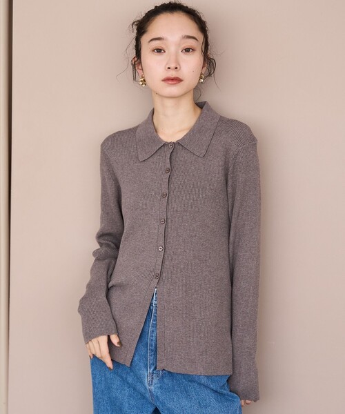 coen（コーエン）の「ウール混 襟付きリブニットカーディガン【YouTube紹介アイテム】（カーディガン/ボレロ・レディース・モカ/ダークブラウン/ブラック・L/M）」の12枚目の写真