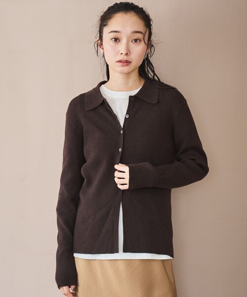 セール】ウール混 襟付きリブニットカーディガン【YouTube紹介アイテム