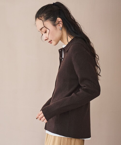 coen（コーエン）の「ウール混 襟付きリブニットカーディガン【YouTube紹介アイテム】（カーディガン/ボレロ・レディース・モカ/ダークブラウン/ブラック・L/M）」の16枚目の写真