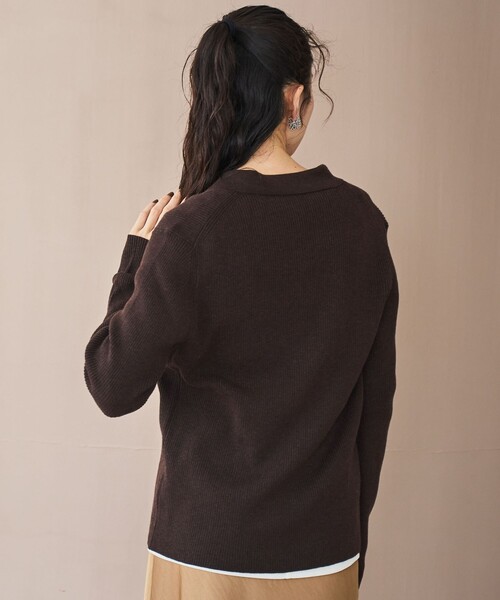 coen（コーエン）の「ウール混 襟付きリブニットカーディガン【YouTube紹介アイテム】（カーディガン/ボレロ・レディース・モカ/ダークブラウン/ブラック・L/M）」の17枚目の写真