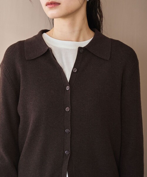 coen（コーエン）の「ウール混 襟付きリブニットカーディガン【YouTube紹介アイテム】（カーディガン/ボレロ・レディース・モカ/ダークブラウン/ブラック・L/M）」の18枚目の写真