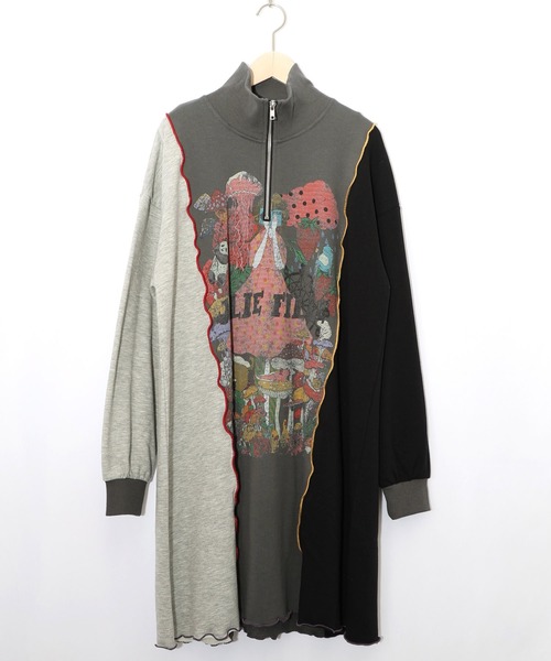 ScoLar（スカラー）の「153646：メロウ加工配色ハーフジップワンピース（ワンピース・レディース・チャコールグレー/杢グレー・M）」の2枚目の写真