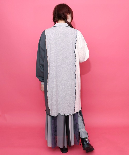 ScoLar（スカラー）の「153646：メロウ加工配色ハーフジップワンピース（ワンピース・レディース・チャコールグレー/杢グレー・M）」の11枚目の写真