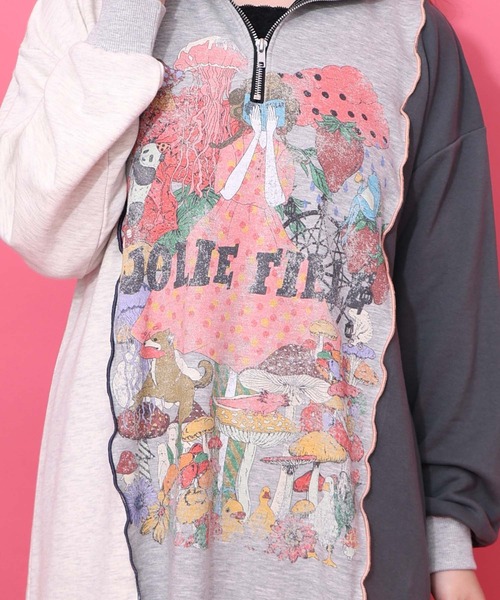 ScoLar（スカラー）の「153646：メロウ加工配色ハーフジップワンピース（ワンピース・レディース・チャコールグレー/杢グレー・M）」の9枚目の写真