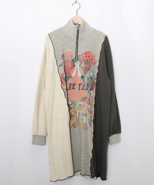 ScoLar（スカラー）の「153646：メロウ加工配色ハーフジップワンピース（ワンピース・レディース・チャコールグレー/杢グレー・M）」の7枚目の写真