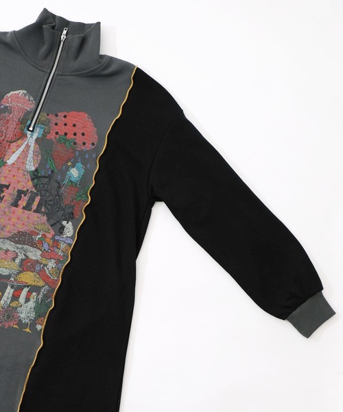 ScoLar（スカラー）の「153646：メロウ加工配色ハーフジップワンピース（ワンピース・レディース・チャコールグレー/杢グレー・M）」の4枚目の写真