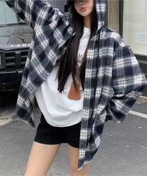 フード付きチェックのシャケット