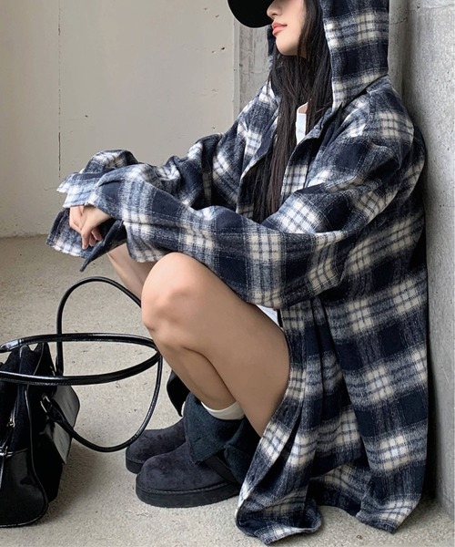 MAISON DE THERESE(メゾン ド テレーズ)の「フード付きチェックのシャケット(テーラードジャケット・レディース・ネイビー・M/L/XL)」の13枚目の写真