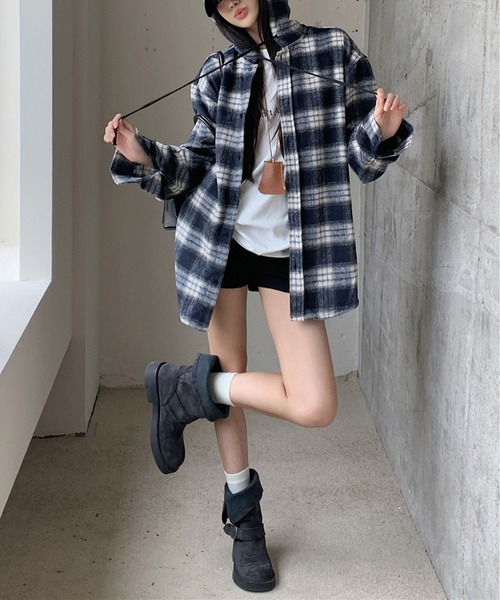 MAISON DE THERESE(メゾン ド テレーズ)の「フード付きチェックのシャケット(テーラードジャケット・レディース・ネイビー・M/L/XL)」の10枚目の写真