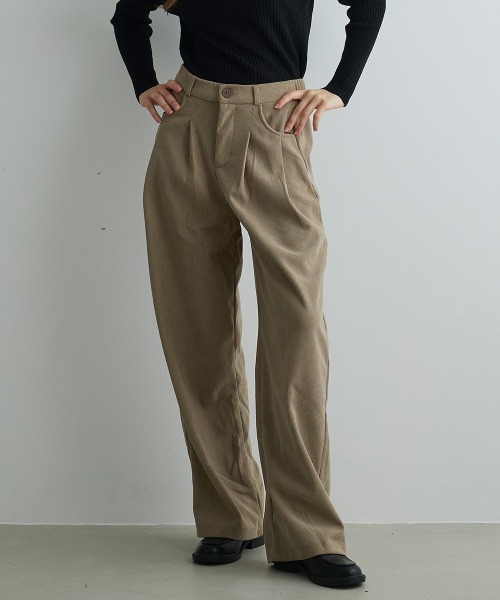 Mirette（ミレット）の「タック入りコーデュロイワイドパンツ Tucked Corduroy Wide Pants（その他パンツ・レディース・ブラウン/サンドベージュ/ブラック系/ブラック・MEDIUM/SMALL/LARGE）」の4枚目の写真