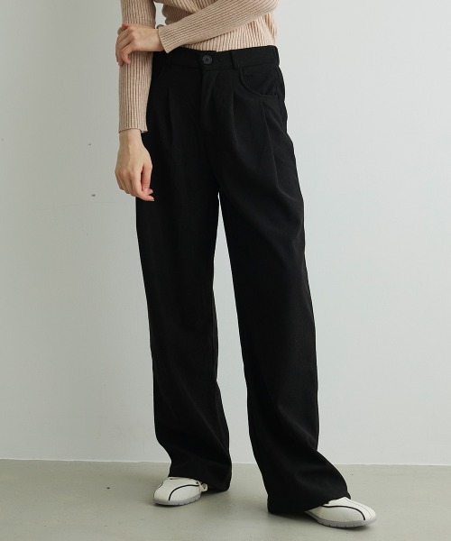 Mirette（ミレット）の「タック入りコーデュロイワイドパンツ Tucked Corduroy Wide Pants（その他パンツ・レディース・ブラウン/サンドベージュ/ブラック系/ブラック・MEDIUM/SMALL/LARGE）」の2枚目の写真