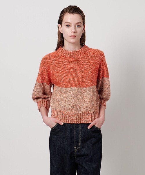 ASTRAET（アストラット）の「＜ASTRAET＞3G ショートスリーブ クルーネックニット（ニット/セーター・レディース・オレンジ/ネイビー・FREE）」の2枚目の写真