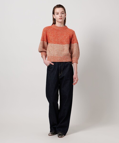 ASTRAET（アストラット）の「＜ASTRAET＞3G ショートスリーブ クルーネックニット（ニット/セーター・レディース・オレンジ/ネイビー・FREE）」の13枚目の写真