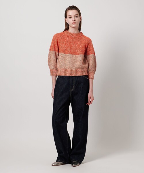 ASTRAET（アストラット）の「＜ASTRAET＞3G ショートスリーブ クルーネックニット（ニット/セーター・レディース・オレンジ/ネイビー・FREE）」の14枚目の写真