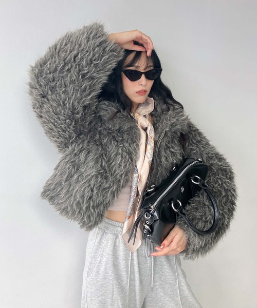 アズノウアズ リアルシープファー グランジ ダッフルコート Y2K セール】♪Wジップファスナー フェイクファーブルゾン（ブルゾン）｜AS