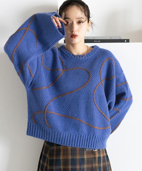 RAGEBLUE（レイジブルー）の「コード刺繍ニットプルオーバー（ニット/セーター・レディース・チャコールグレー/ブルー/ライトグレー・FREE）」の3枚目の写真