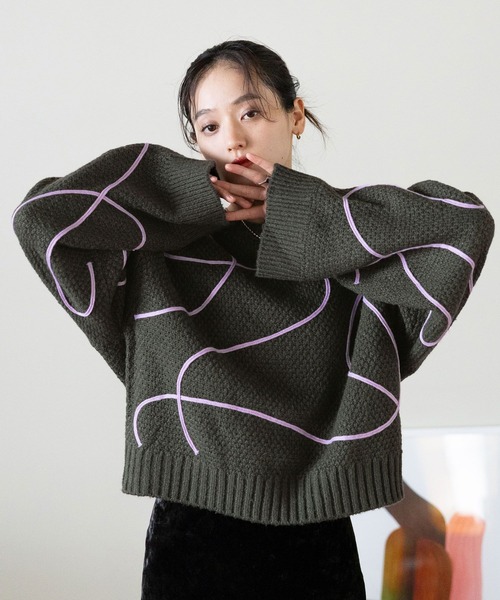 RAGEBLUE（レイジブルー）の「コード刺繍ニットプルオーバー（ニット/セーター・レディース・チャコールグレー/ブルー/ライトグレー・FREE）」の11枚目の写真