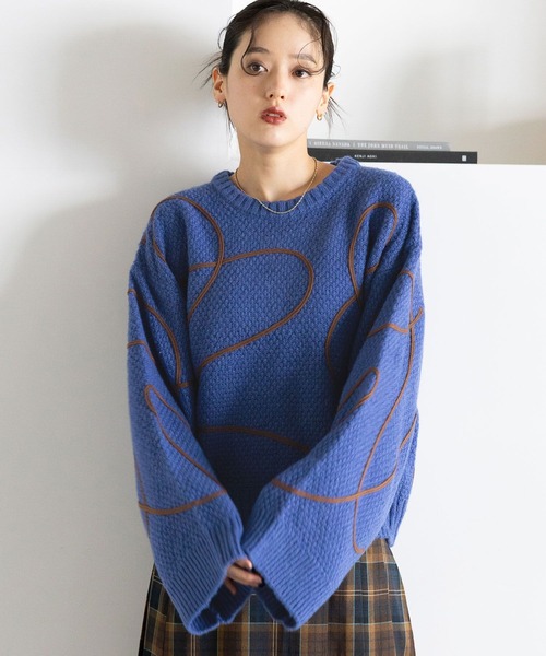 RAGEBLUE（レイジブルー）の「コード刺繍ニットプルオーバー（ニット/セーター・レディース・チャコールグレー/ブルー/ライトグレー・FREE）」の14枚目の写真
