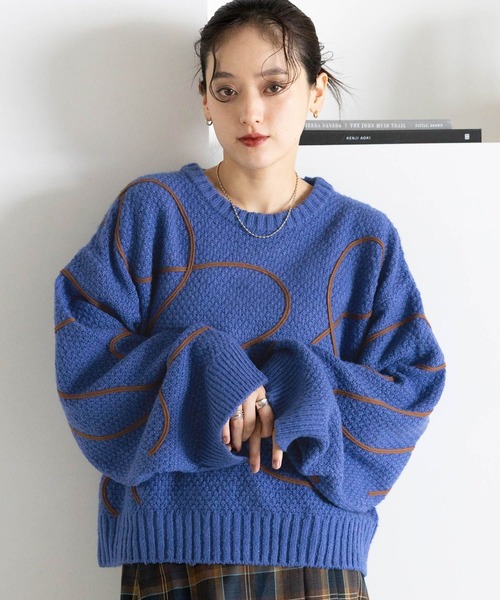 RAGEBLUE（レイジブルー）の「コード刺繍ニットプルオーバー（ニット/セーター・レディース・チャコールグレー/ブルー/ライトグレー・FREE）」の15枚目の写真
