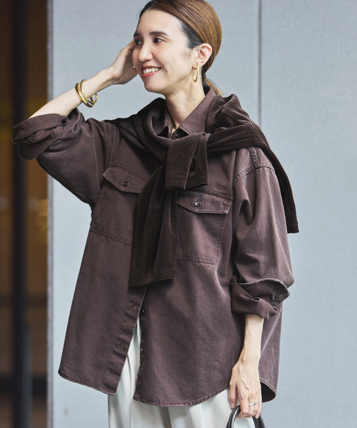 FRAMeWORK CHINO SLOUCHY シャツ　ブラウン フレームワーク FRAMeWORK CHINO SLOUCHY シャツ （ブラウン