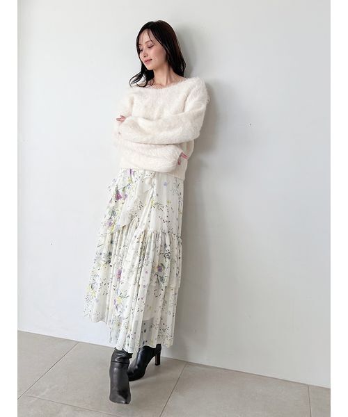 SNIDEL（スナイデル）の「ラッフルフリルティアードスカート（スカート・レディース・アイボリー/その他/ピンク・0/1）」の9枚目の写真