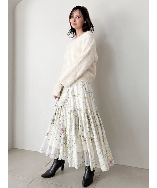 SNIDEL（スナイデル）の「ラッフルフリルティアードスカート（スカート・レディース・アイボリー/その他/ピンク・0/1）」の10枚目の写真