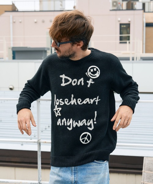 STUD MUFFIN（スタッドマフィン）の「STUD MUFFIN/スタッドマフィン/メッセージダブルジャガード & サガラパッチワーク プルオーバー（ニット/セーター・メンズ・ブラック/グレー・2/3/4）」の4枚目の写真