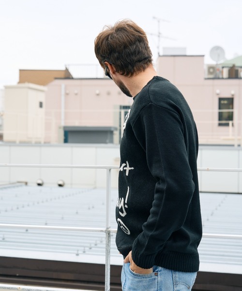 STUD MUFFIN（スタッドマフィン）の「STUD MUFFIN/スタッドマフィン/メッセージダブルジャガード & サガラパッチワーク プルオーバー（ニット/セーター・メンズ・ブラック/グレー・2/3/4）」の5枚目の写真