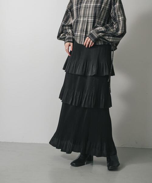 SENSE OF PLACE by URBAN RESEARCH（センスオブプレイスバイアーバンリサーチ）の「ティアードプリーツスカート（スカート・レディース・アイボリー/ブラック/ブラウン・ONE）」の4枚目の写真
