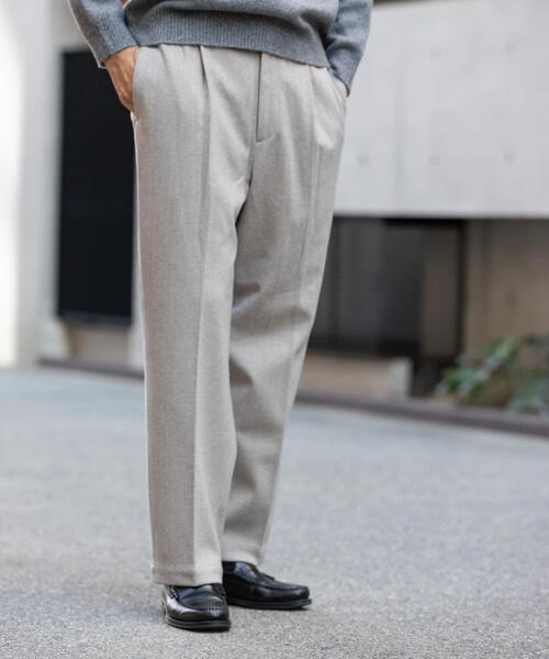 セール】ストレッチヘリンボーン1タックワイドスラックス（スラックス