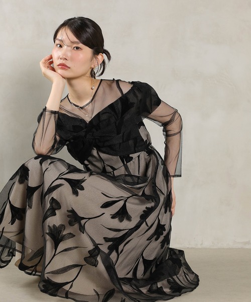 Kana(カナ)の「フロッキーレース チュール ボリュームデザイン Aライン ワンピース ドレスパーティー 結婚式 お呼ばれ オケージョン(ドレス・レディース・ブラウン/ブラック/グレー/ネイビー・M/S)」の5枚目の写真