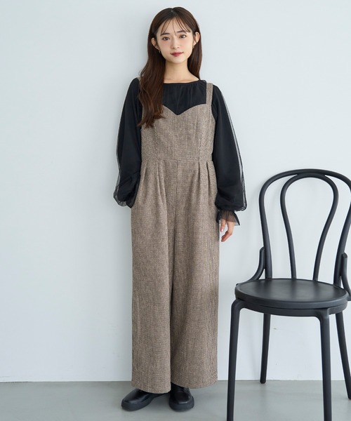 再生産】千鳥柄 ツイードサロペット【585087】（サロペット