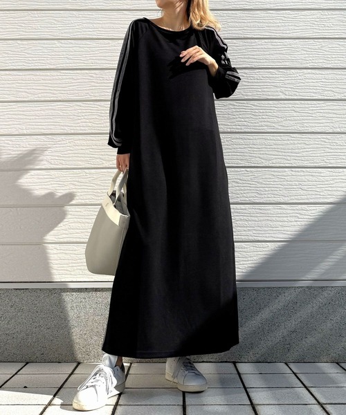 Q（キュー）の「ソフトダンボールバイカラーラインワンピース（ワンピース・レディース・ブラック/ダークオリーブ・MEDIUM）」の4枚目の写真