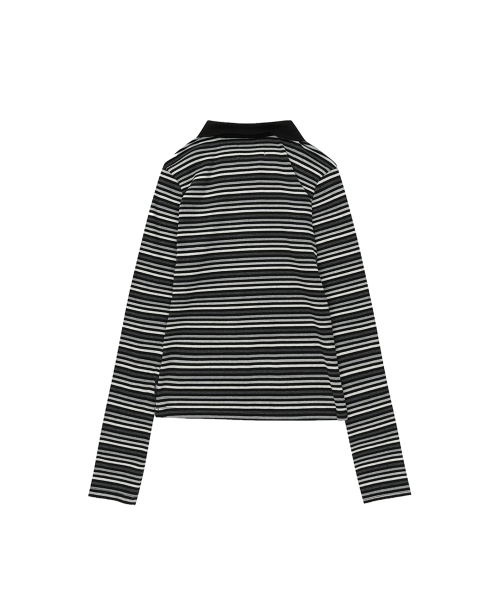 GILAARCHIVE（ギラアーカイブ）の「CROSS BUTTON COLLAR STRIPE LONG SLEEVE_CHARCOAL（ポロシャツ・レディース・チャコール・FREE）」の5枚目の写真