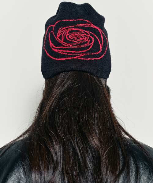 ROSE JAQUARD BEANIE_BLACK RED（ニットキャップ/ビーニー
