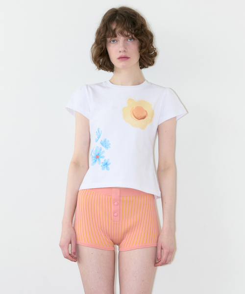 SINOON(シヌーン)の「Floral Leaf Puff T-Shirt (White)(Tシャツ/カットソー・レディース・ホワイト・SMALL/MEDIUM)」の1枚目の写真
