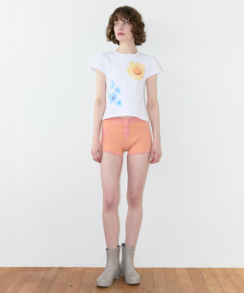 SINOON(シヌーン)の「Floral Leaf Puff T-Shirt (White)(Tシャツ/カットソー・レディース・ホワイト・SMALL/MEDIUM)」の2枚目の写真