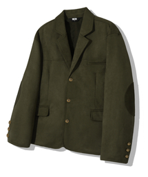 TRILLION（トリリオン）の「スエードエルボーパッチ3ボタンブレザージャケット[カーキ]（テーラードジャケット）」