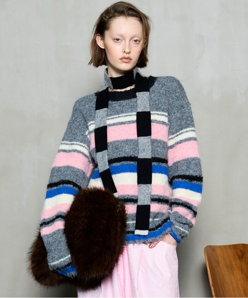 セール】Multi-border Knit Top/マルチボーダーニットトップ（ニット