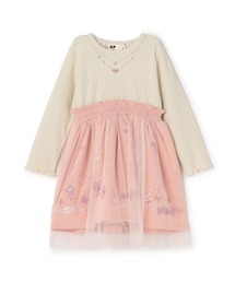 KP（ケーピー）の「mimiちゃん刺しゅう ラメテレコ×チュール ワンピース（ワンピース）」